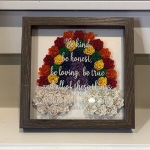 Colorful Rainbow Shadow Box with Rolled Paper Flowers Wall Art